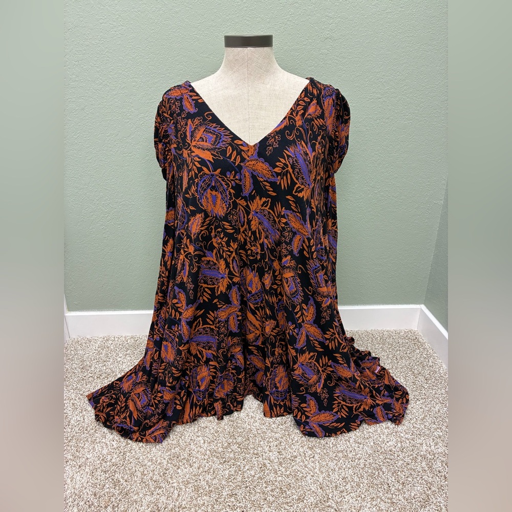 Free People Orange and Purple/blue Floral Tunic - Picture 3 of 12